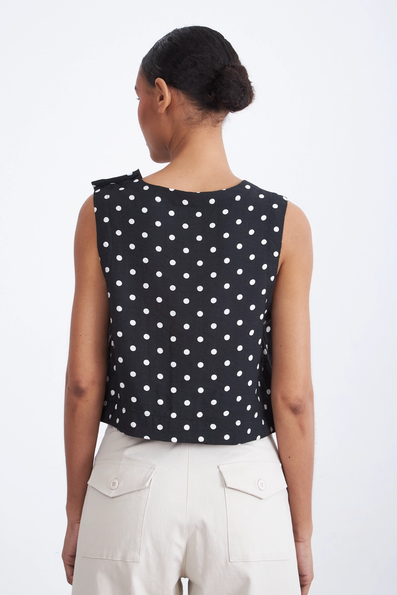 TOP / BLUSA LUNARES CON BOTONES NEGRO MUJER NICOPOLY - 4