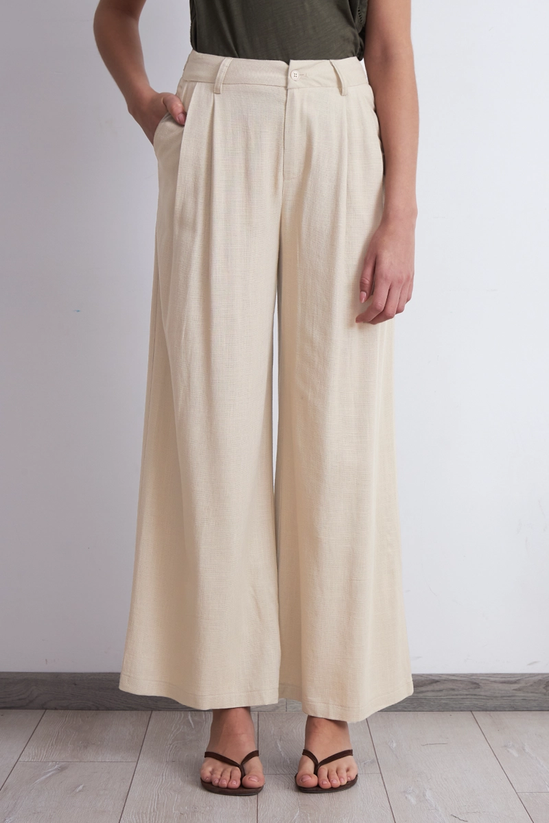 PANTALON TEXTURA LINO BEIGE MUJER NICOPOLY - 1