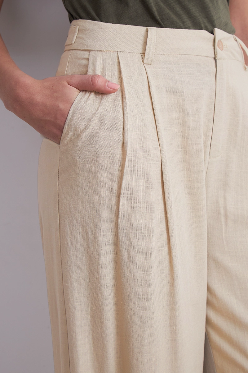 PANTALON TEXTURA LINO BEIGE MUJER NICOPOLY - 7