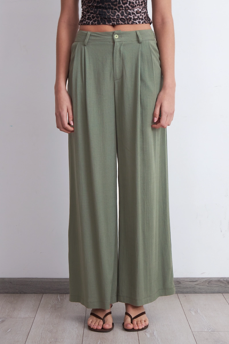 PANTALON TEXTURA LINO OLIVA MUJER NICOPOLY - 1