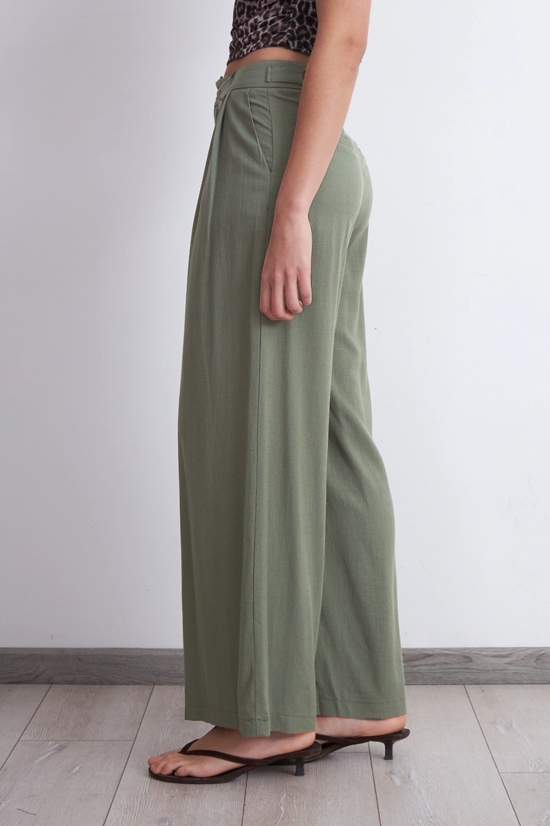 PANTALON TEXTURA LINO OLIVA MUJER NICOPOLY - 3