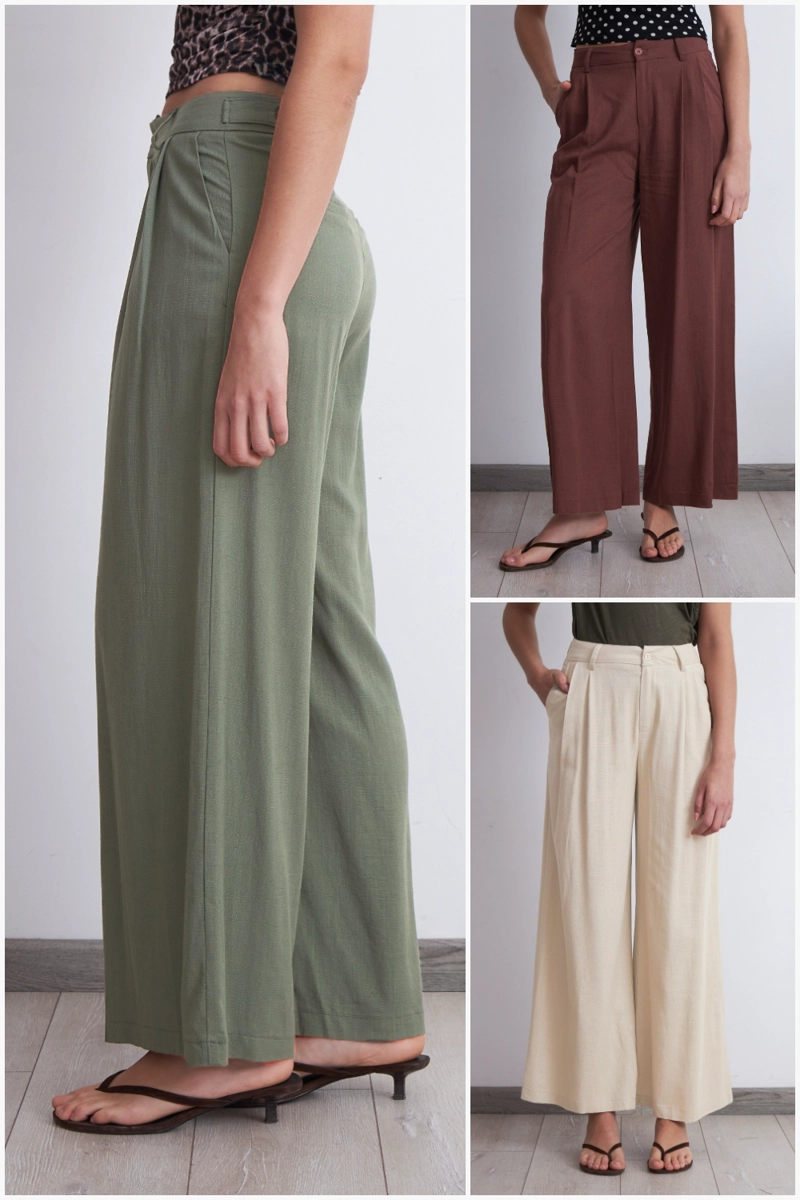 PANTALON TEXTURA LINO OLIVA MUJER NICOPOLY - 5