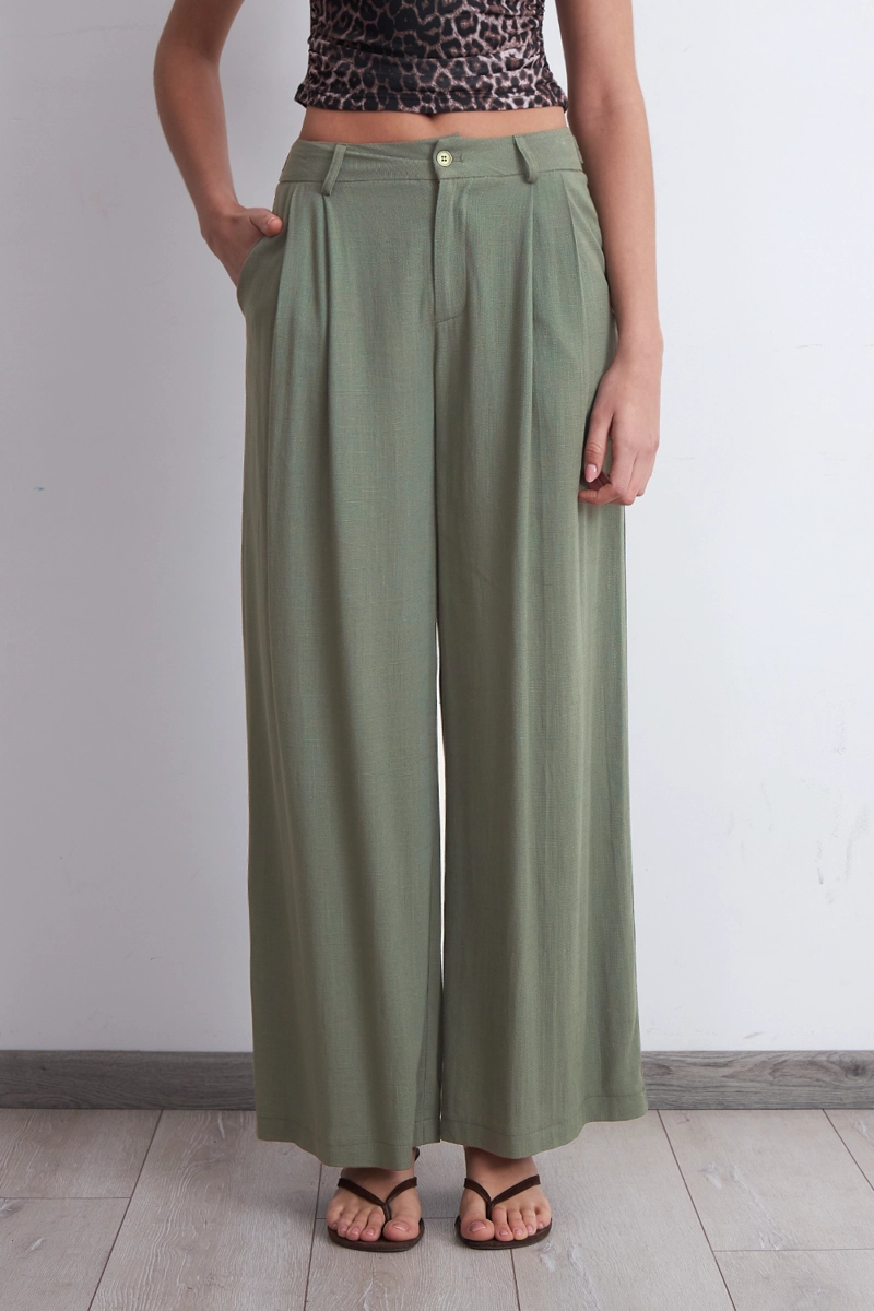 PANTALON TEXTURA LINO OLIVA MUJER NICOPOLY - 6
