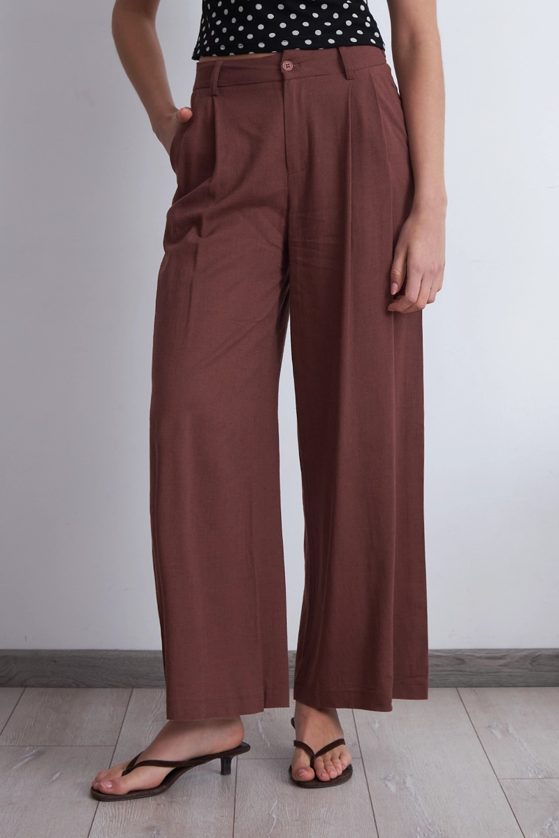 PANTALON TEXTURA LINO CAFE MUJER NICOPOLY - 1
