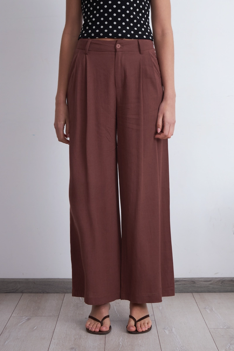 PANTALON TEXTURA LINO CAFE MUJER NICOPOLY - 6