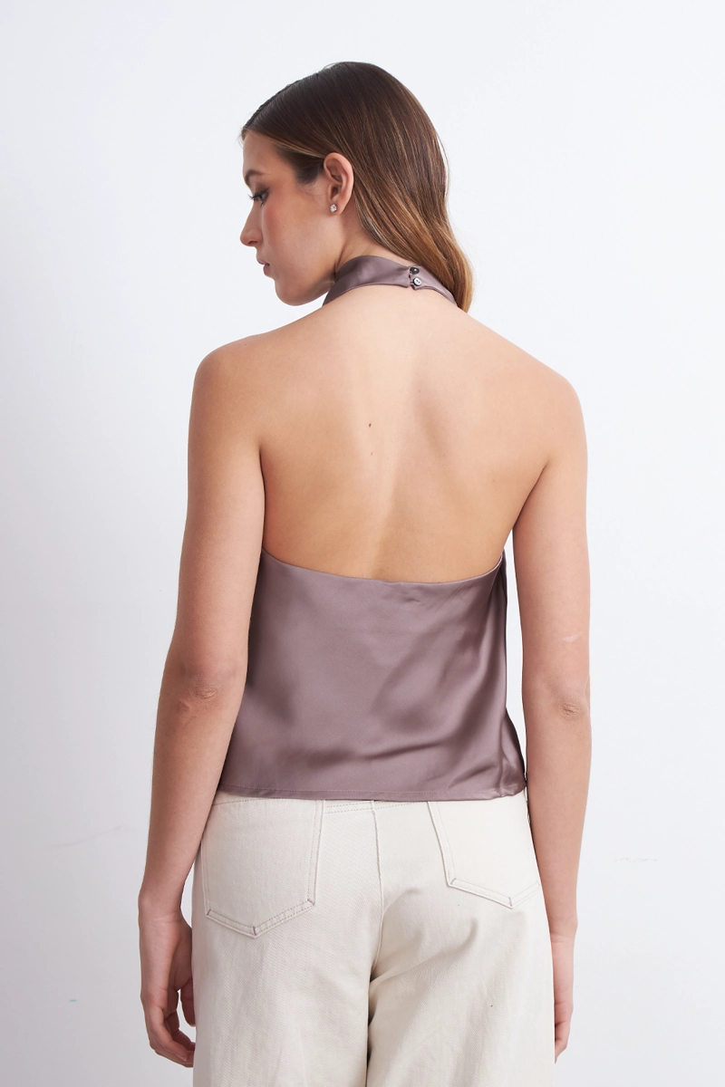 BLUSA DRAPEADA TIPO SATIN CUELLO ALTO ROSADO MUJER NICOPOLY - 4