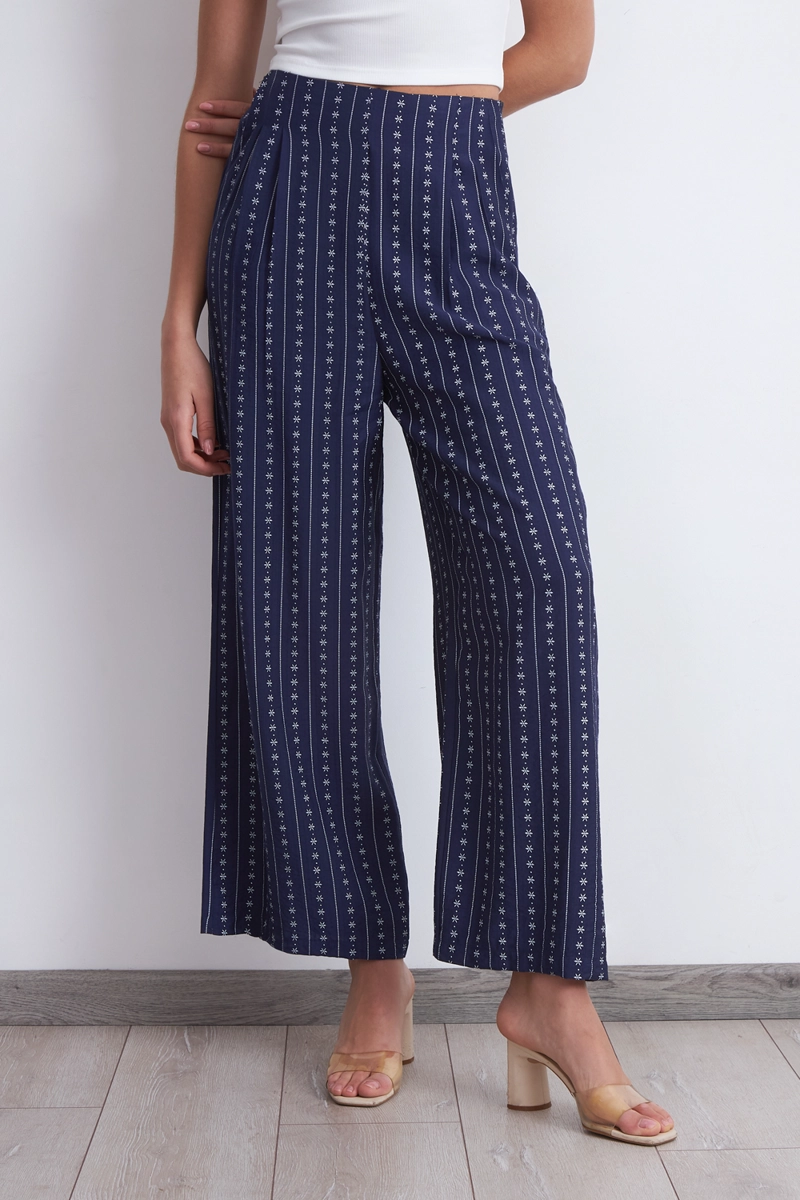 PANTALON PATRON FLORAL AZUL MARINO MUJER NICOPOLY - 2