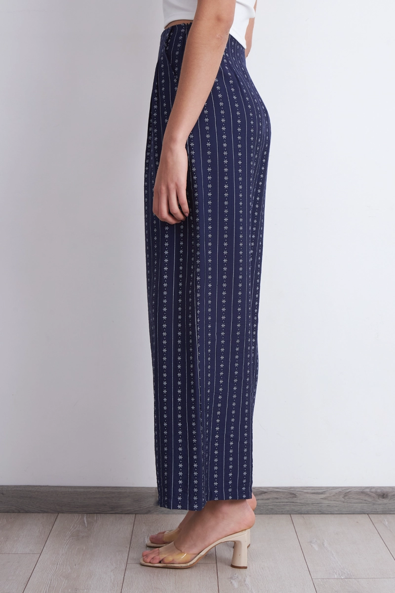 PANTALON PATRON FLORAL AZUL MARINO MUJER NICOPOLY - 3