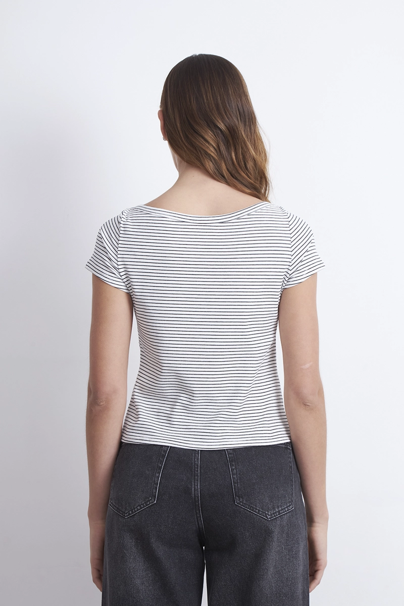 POLERA RAYAS HORIZONTALES CUELLO BOTE BLANCO MUJER NICOPOLY - 4