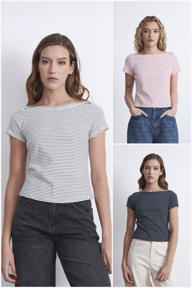 POLERA RAYAS HORIZONTALES CUELLO BOTE BLANCO MUJER NICOPOLY - 5