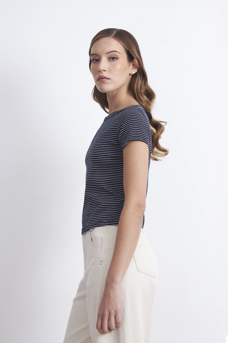 POLERA RAYAS HORIZONTALES CUELLO BOTE AZUL MARINO MUJER NICOPOLY - 3