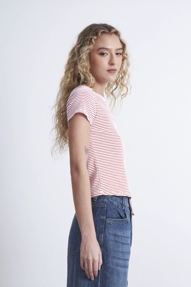 POLERA RAYAS HORIZONTALES CUELLO BOTE ROJO MUJER NICOPOLY - 3