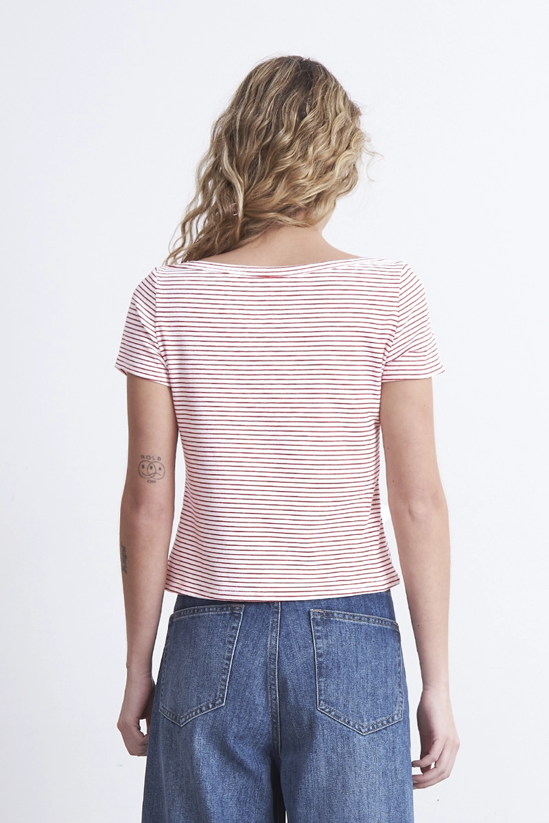 POLERA RAYAS HORIZONTALES CUELLO BOTE ROJO MUJER NICOPOLY - 4