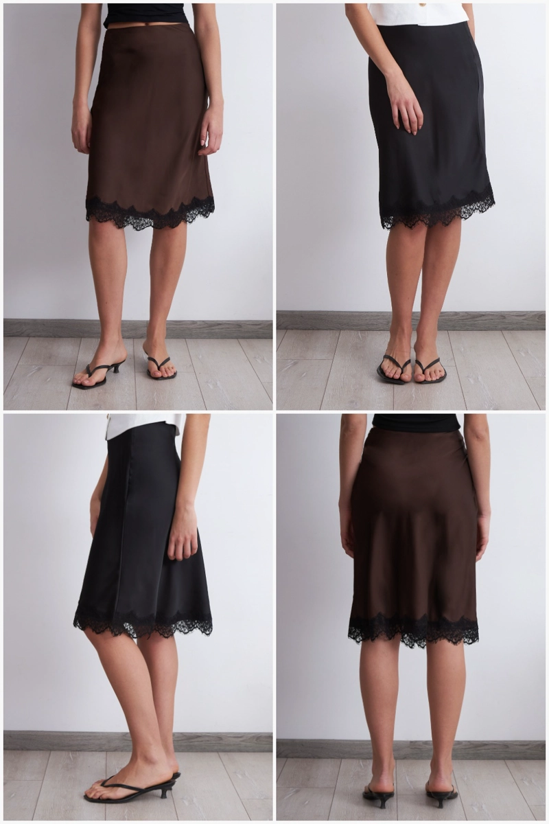 FALDA MIDI TIPO SATIN Y ENCAJE NEGRO MUJER NICOPOLY - 5
