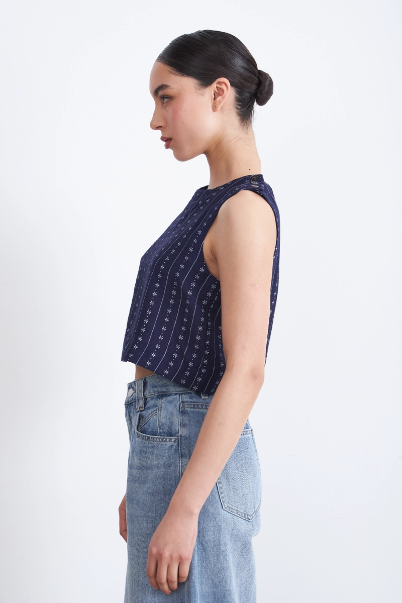 TOP / BLUSA PATRON FLORAL AZUL MARINO MUJER NICOPOLY - 3