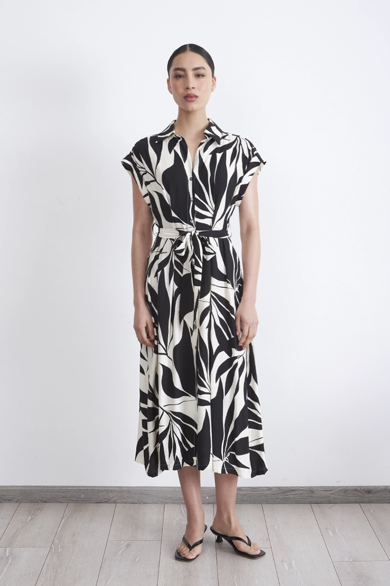 VESTIDO CUELLO CAMISERO CINTURON NEGRO MUJER NICOPOLY - 2