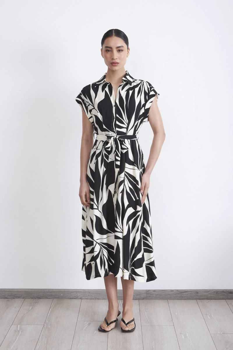 VESTIDO CUELLO CAMISERO CINTURON NEGRO MUJER NICOPOLY - 6