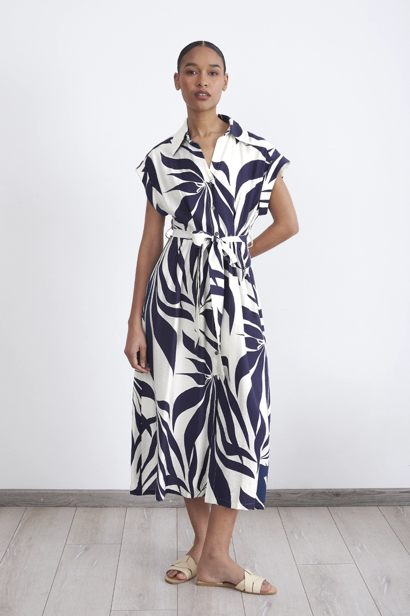 VESTIDO CUELLO CAMISERO CINTURON AZUL MARINO MUJER NICOPOLY - 2