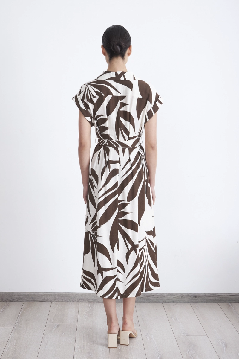 VESTIDO CUELLO CAMISERO CINTURON CAFE MUJER NICOPOLY - 4