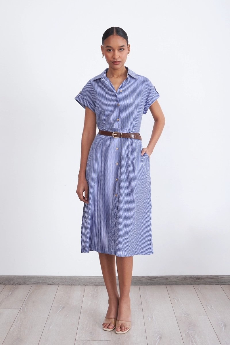 VESTIDO RAYAS CAMISERO CELESTE NICOPOLY - 2