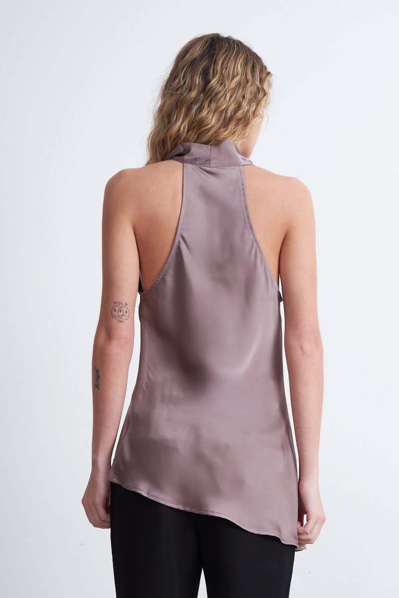 BLUSA DRAPEADA TIPO SATIN CON CORBATIN ROSADO NICOPOLY - 4
