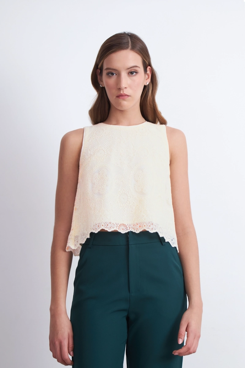 BLUSA ENCAJE DETALLE LENTEJUELAS BLANCO NICOPOLY M