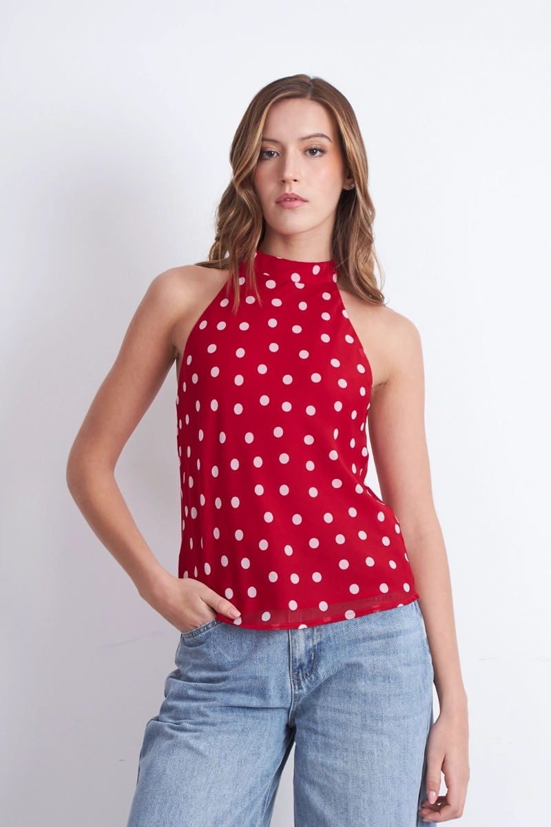 BLUSA HALTER LUNARES ROJO NICOPOLY - 1