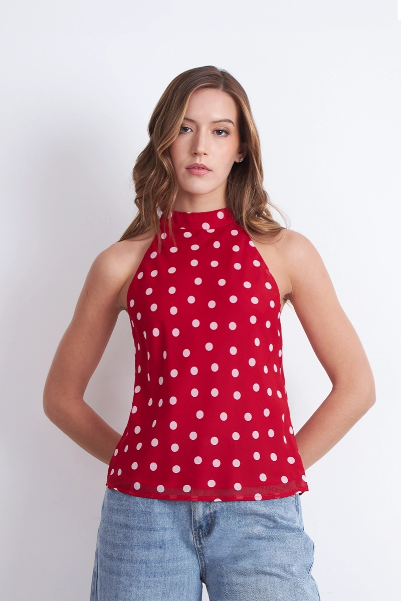 BLUSA HALTER LUNARES ROJO NICOPOLY - 6
