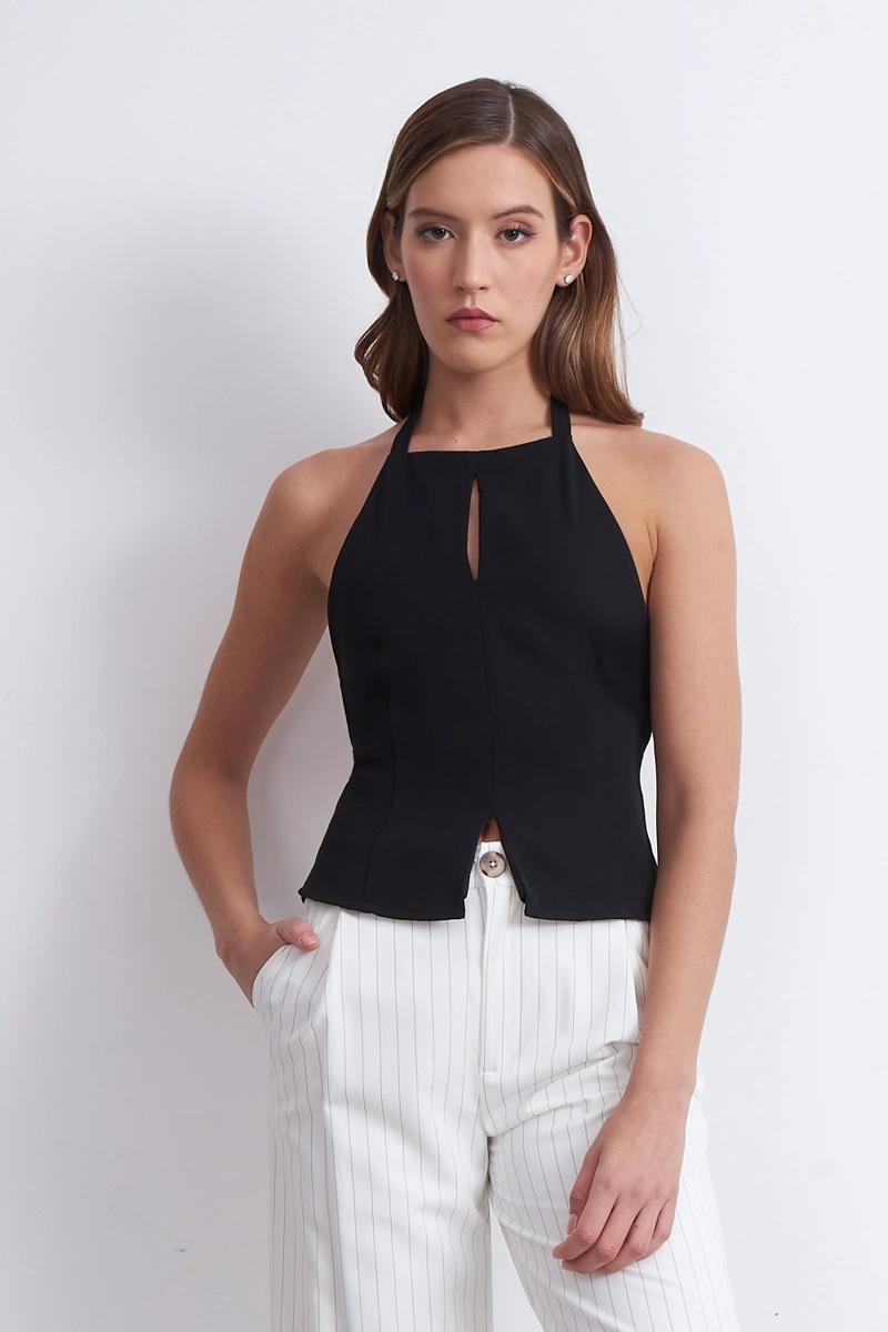 TOP HALTER ABERTURA NEGRO NICOPOLY - 6
