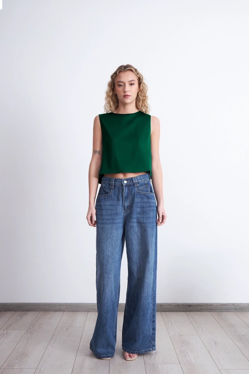 TOP CORTO TIPO SATIN VERDE NICOPOLY - 2