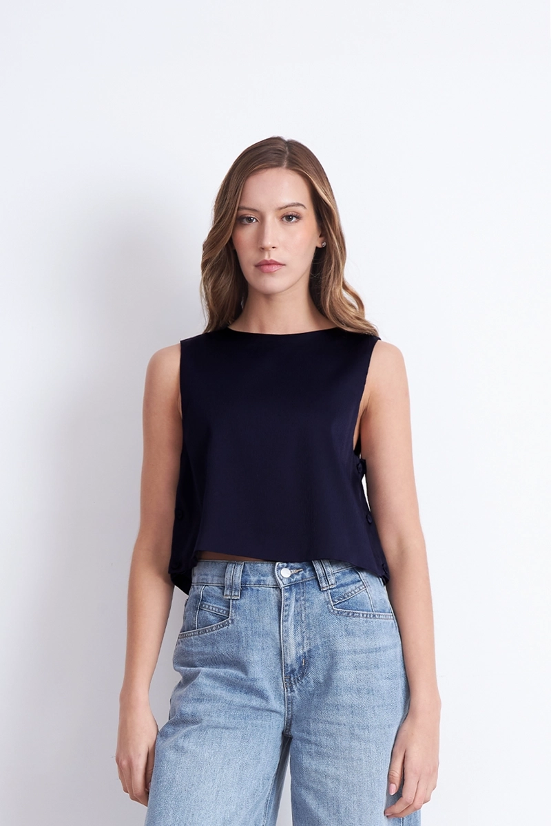 TOP CORTO TIPO SATIN AZUL MARINO NICOPOLY - 1