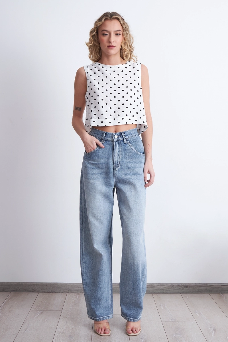 TOP / BLUSA LUNARES CON BOTONES BLANCO MUJER NICOPOLY - 1