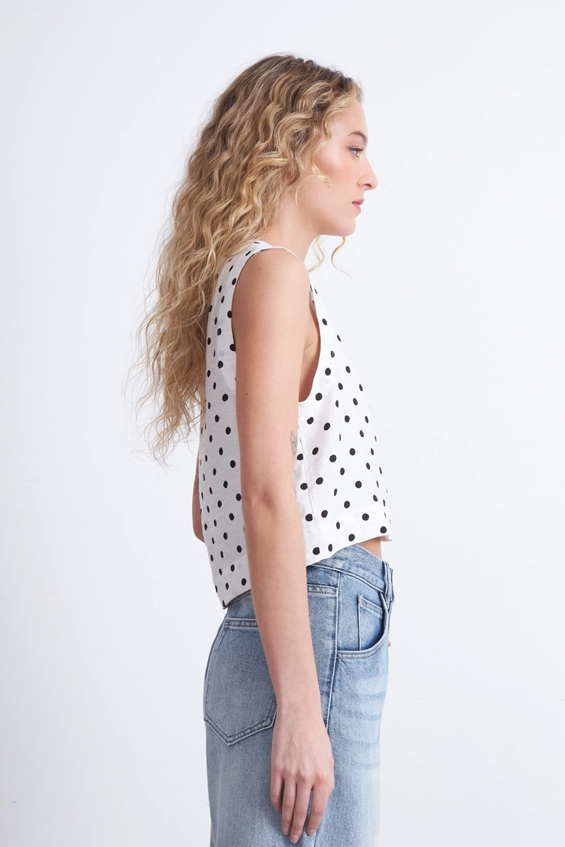 TOP / BLUSA LUNARES CON BOTONES BLANCO MUJER NICOPOLY - 3