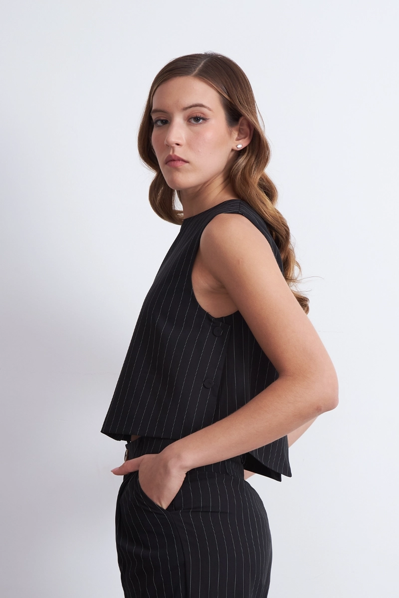TOP RAYAS DIPLOMATICAS VERTICALES NEGRO MUJER NICOPOLY - 3