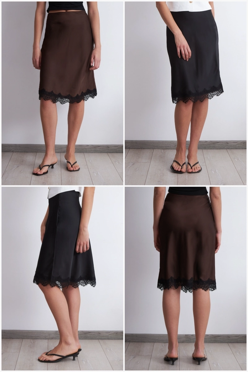 FALDA MIDI TIPO SATIN Y ENCAJE NEGRO MUJER NICOPOLY - 5
