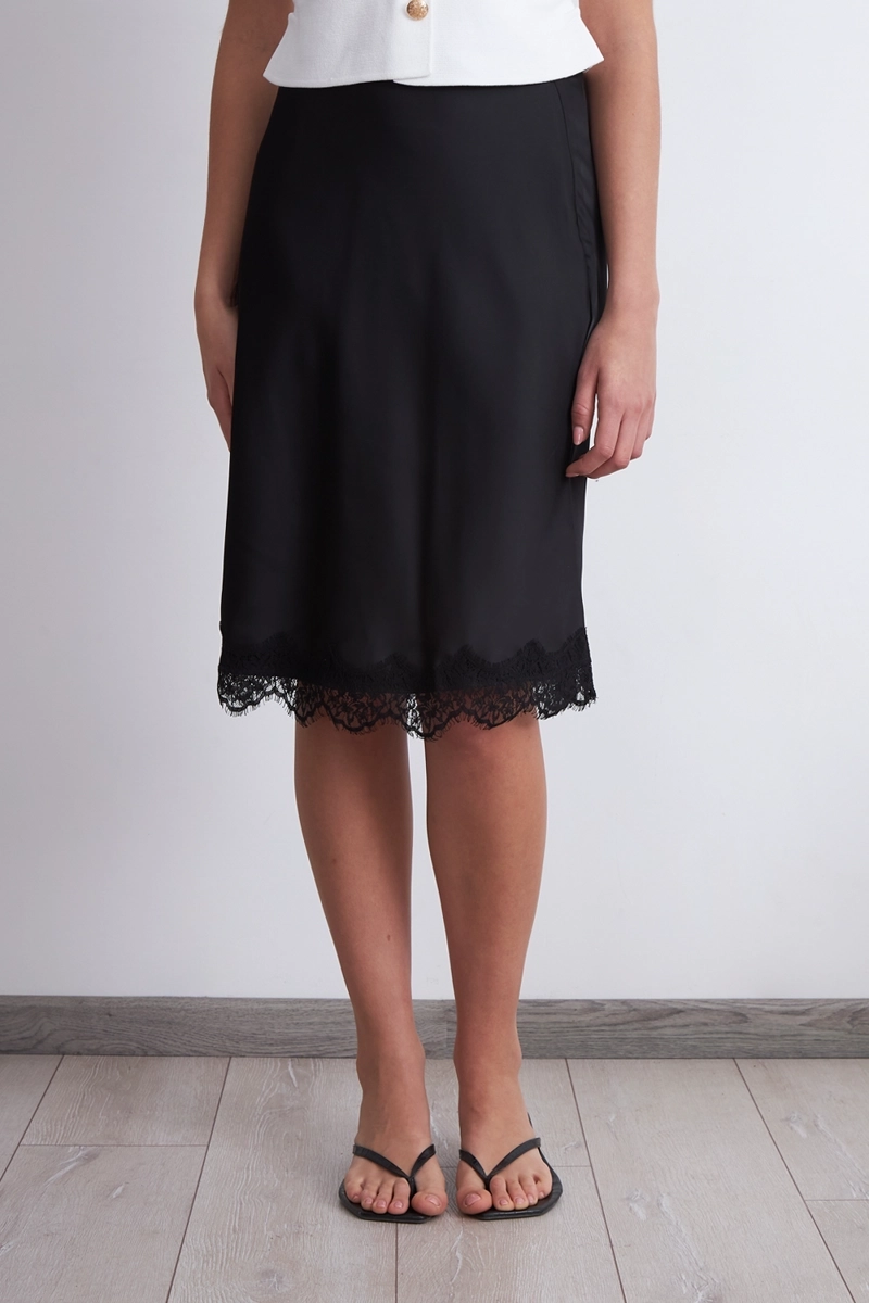 FALDA MIDI TIPO SATIN Y ENCAJE NEGRO MUJER NICOPOLY - 6