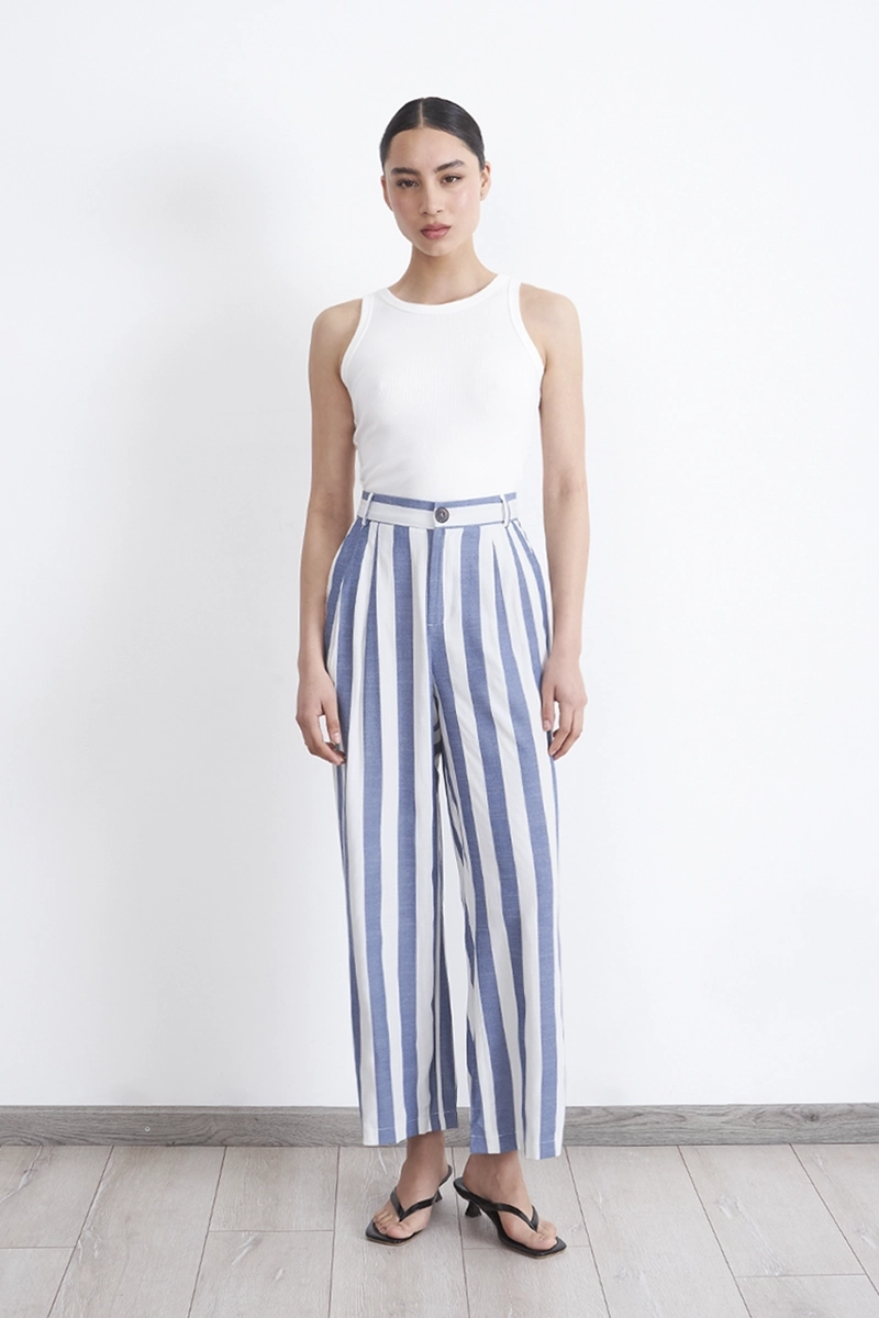 PANTALON RAYAS VERTICALES AZUL MARINO MUJER NICOPOLY - 2