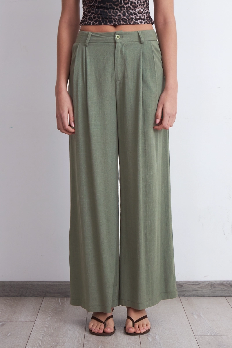 PANTALON TEXTURA LINO OLIVA MUJER NICOPOLY - 1