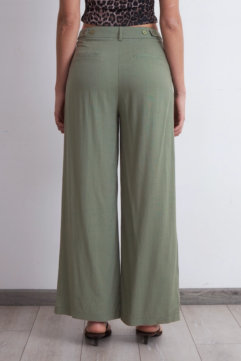 PANTALON TEXTURA LINO OLIVA MUJER NICOPOLY - 4