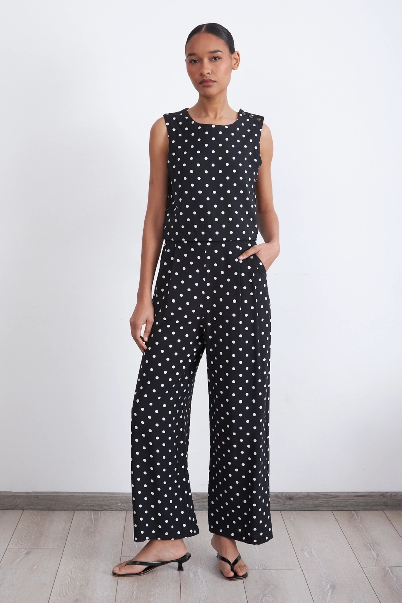 TOP / BLUSA LUNARES CON BOTONES NEGRO MUJER NICOPOLY - 2