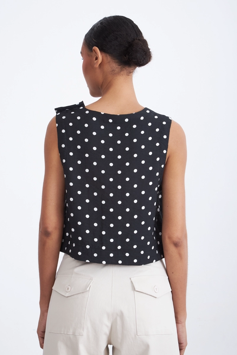 TOP / BLUSA LUNARES CON BOTONES NEGRO MUJER NICOPOLY - 4