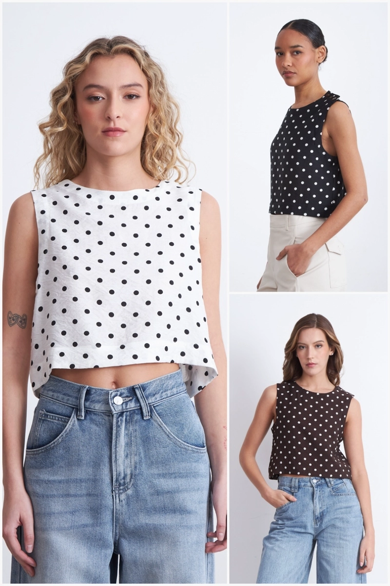 TOP / BLUSA LUNARES CON BOTONES NEGRO MUJER NICOPOLY - 5