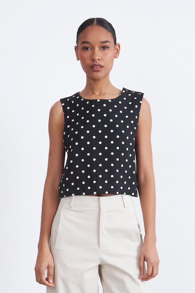 TOP / BLUSA LUNARES CON BOTONES NEGRO MUJER NICOPOLY - 6