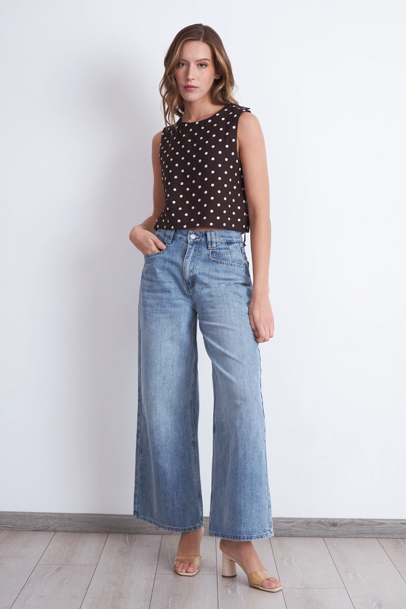 TOP / BLUSA LUNARES CON BOTONES CAFE MUJER NICOPOLY - 2