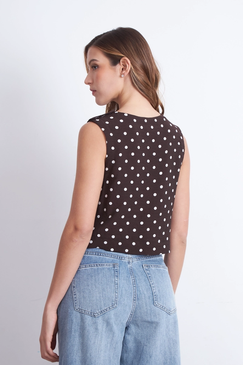 TOP / BLUSA LUNARES CON BOTONES CAFE MUJER NICOPOLY - 4