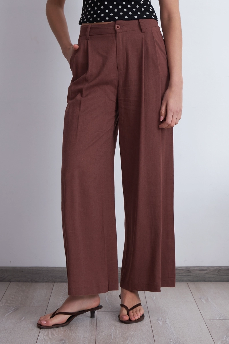 PANTALON TEXTURA LINO CAFE MUJER NICOPOLY - 1
