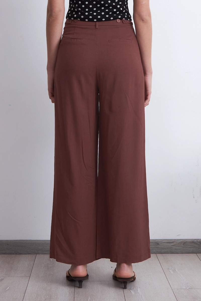 PANTALON TEXTURA LINO CAFE MUJER NICOPOLY - 4
