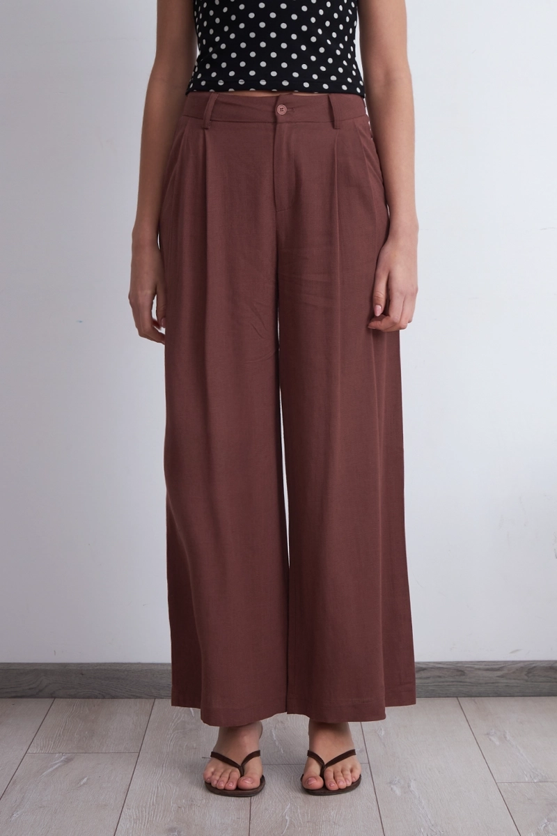 PANTALON TEXTURA LINO CAFE MUJER NICOPOLY - 6
