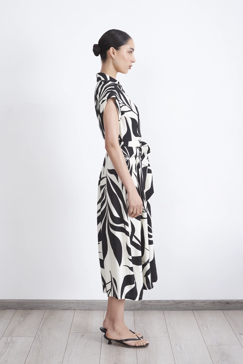 VESTIDO CUELLO CAMISERO CINTURON NEGRO MUJER NICOPOLY - 3
