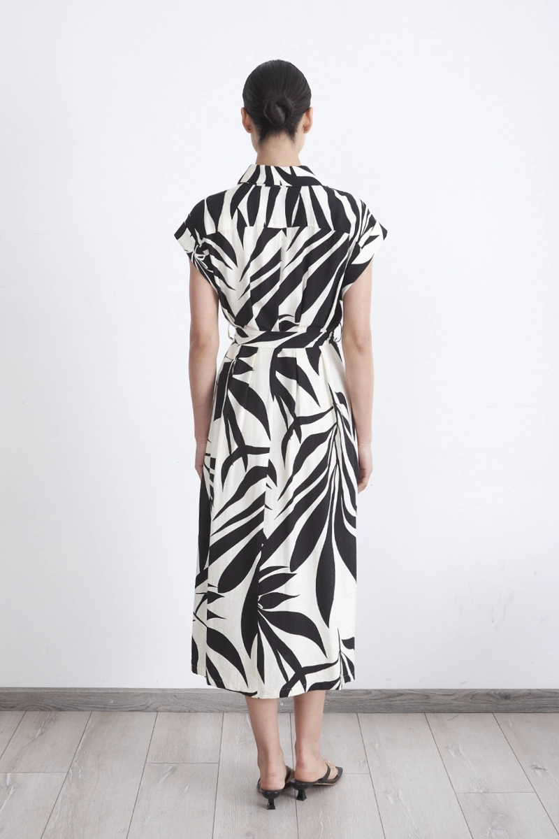 VESTIDO CUELLO CAMISERO CINTURON NEGRO MUJER NICOPOLY - 4